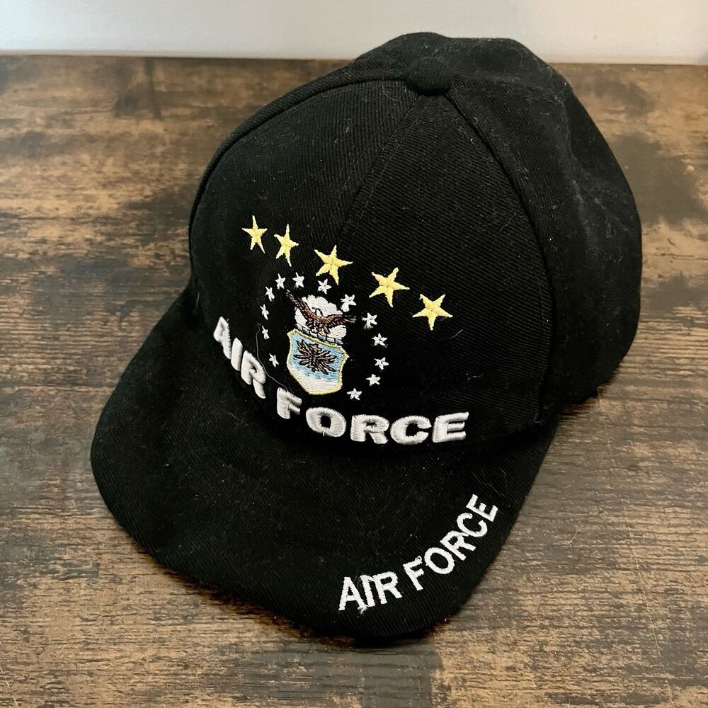 Vintage U.S. Air Force Black Adjustable Baseball Cap Weighted Bill Hat